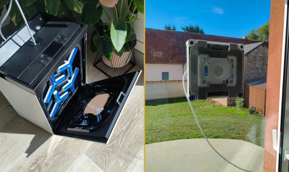 Ecovacs Winbot W3 Omni en test sur une baie vitrée